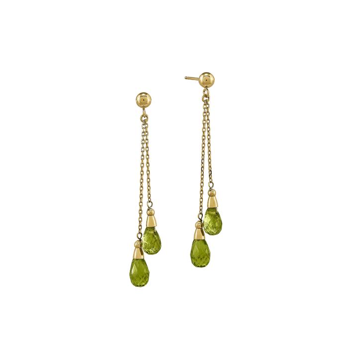 Genuine Green Peridot 14k Yellow Gold Two-stone Earrings