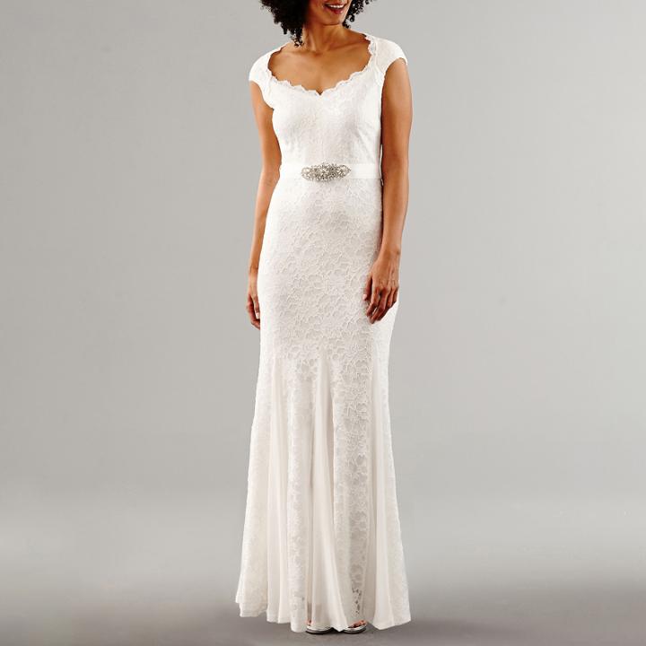 Melrose Short Sleeve Embellished Evening Gown