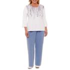 Alfred Dunner Long Weekend 3/4 Sleeve Crew Neck T-shirt-womens Plus