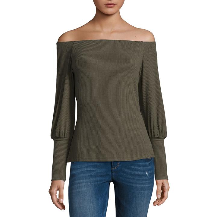 T.d.c Off The Shoulder Puff Sleeve Rib Top