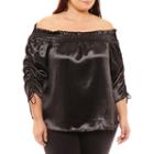 Project Runway Off Shoulder Smocked Sleeve Blouse-plus