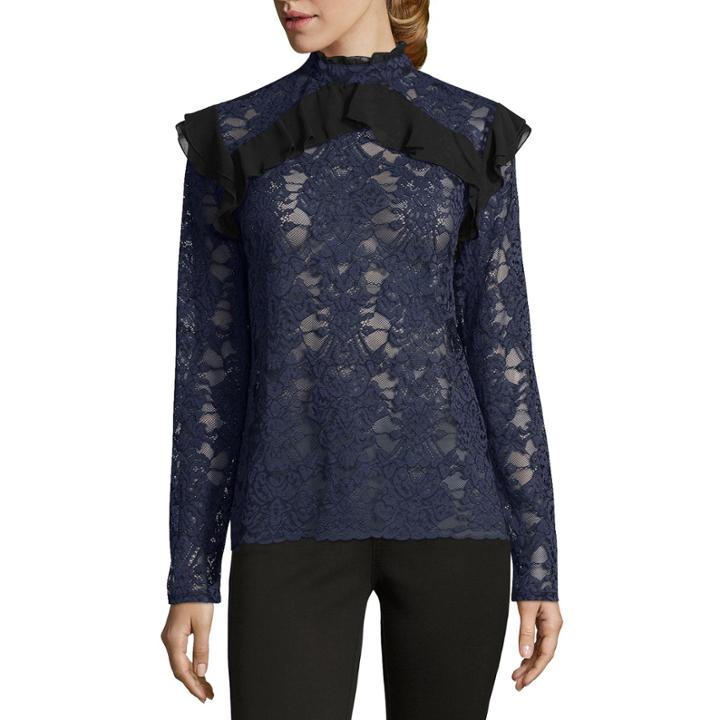 T.d.c Long Sleeve Lace Mock Neck Top