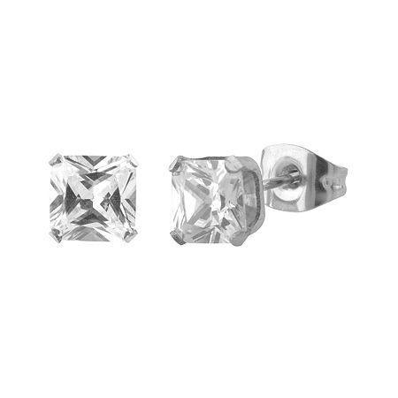 Cubic Zirconia 6mm Stainless Steel Square Stud Earrings