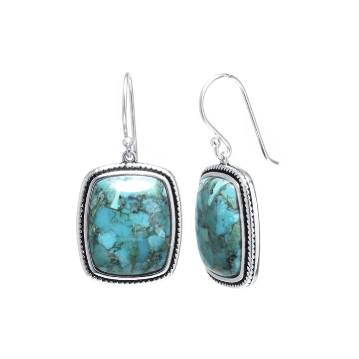 Color-enhanced Turquoise Sterling Silver Rectangular Drop Earrings