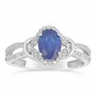 Womens 1/5 Ct. T.w. Genuine Sapphire Blue 10k White Gold Oval Cocktail Ring