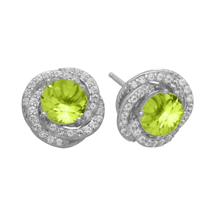 Peridot & Lab-created White Sapphire & Sterling Silver Love Knot Earrings