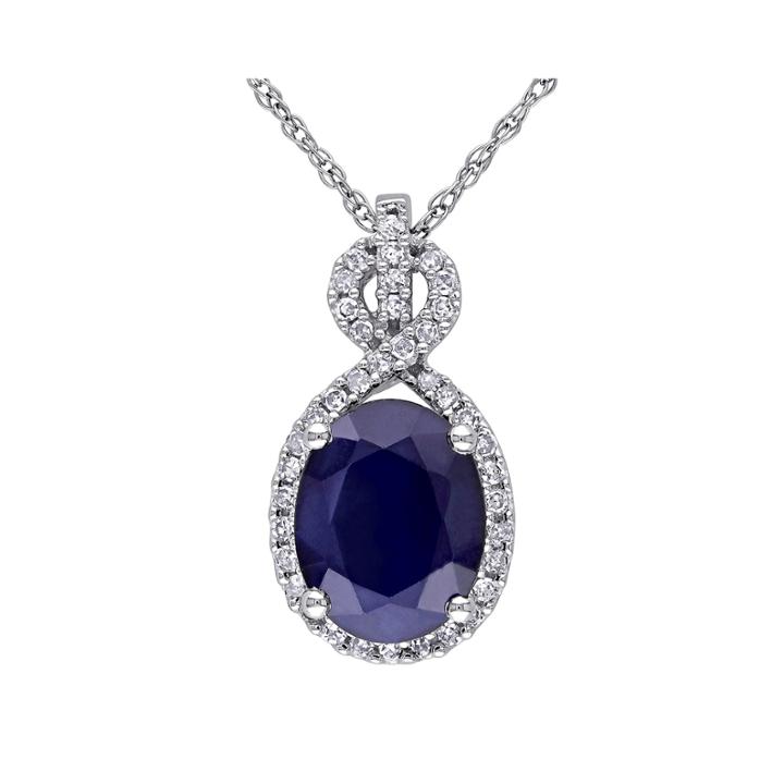 Genuine Sapphire And 1/6 Ct. T.w. Diamond Pendant Necklace