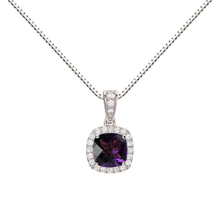 Womens Genuine Purple Amethyst Sterling Silver Round Pendant Necklace