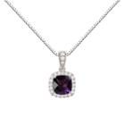 Womens Genuine Purple Amethyst Sterling Silver Round Pendant Necklace