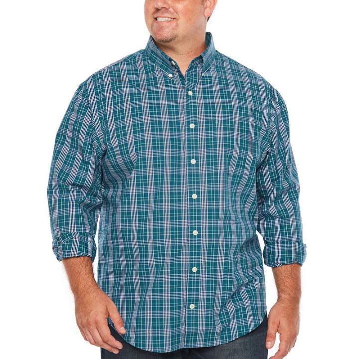 Izod Premium Essential Wovens Long Sleeve Plaid Button-front Shirt-big And Tall