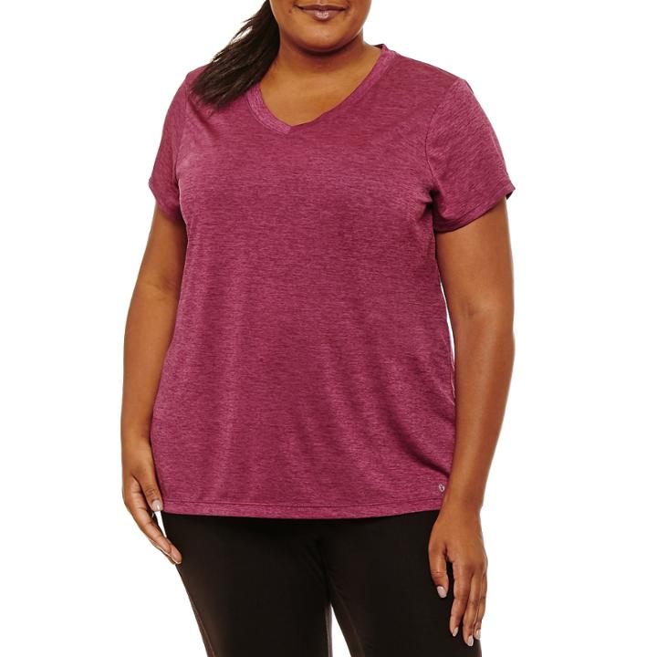 Xersion Short Sleeve V Neck T-shirt-womens Plus