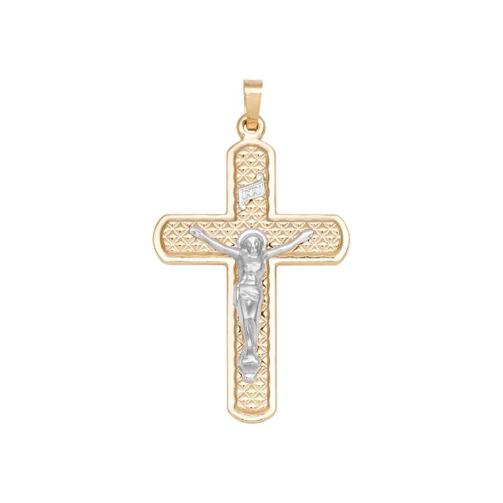 14k Two-tone Gold Beaded Round-edge Crucifix Charm Pendant
