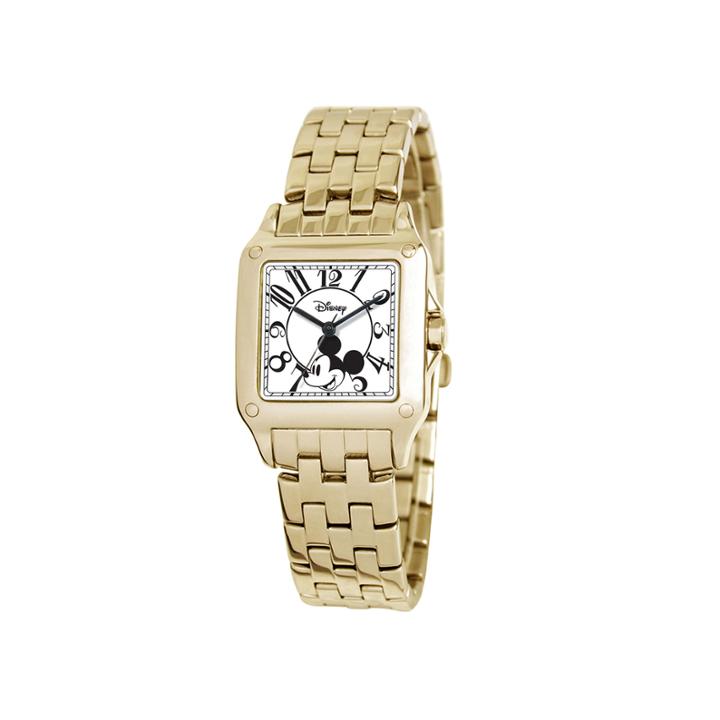 Disney Perfect Square Mickey Mouse Womens Gold-tone Watch