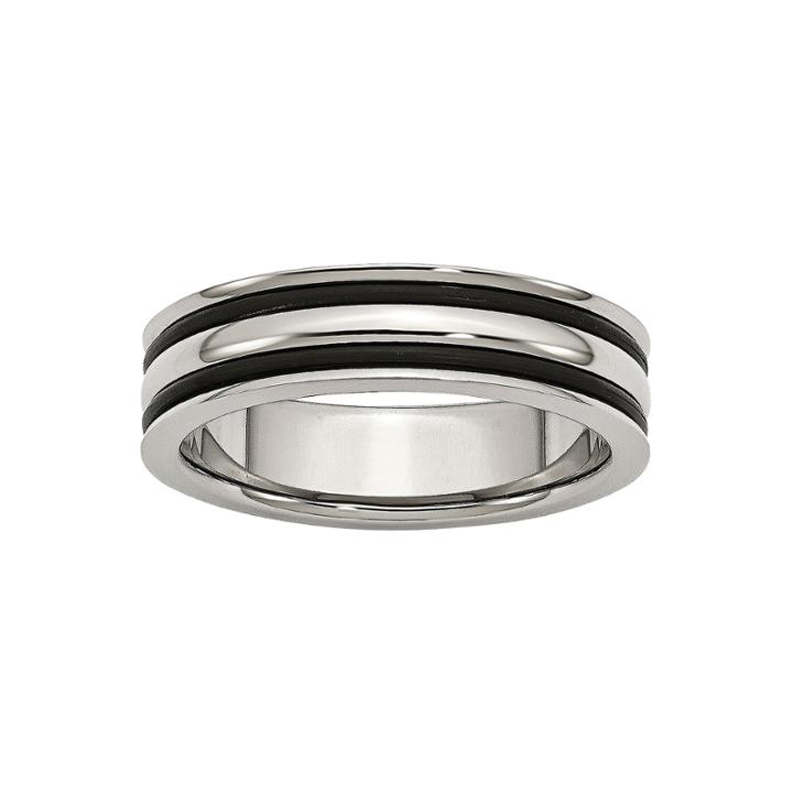 Mens 6mm Stainless Steel Black Rubber Inlay Wedding Band