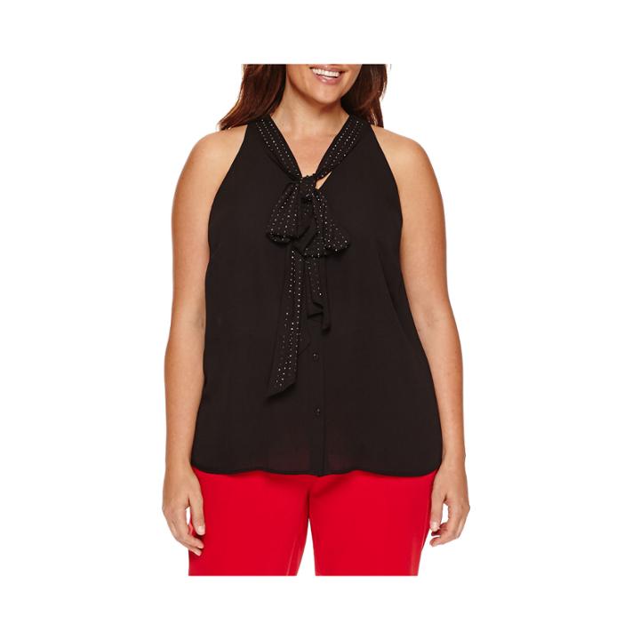 Worthington Sleeveless Y Neck Woven Blouse-talls