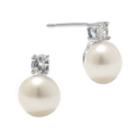 Cultured Freshwater Pearl And Cubic Zirconia Sterling Silver Earrings