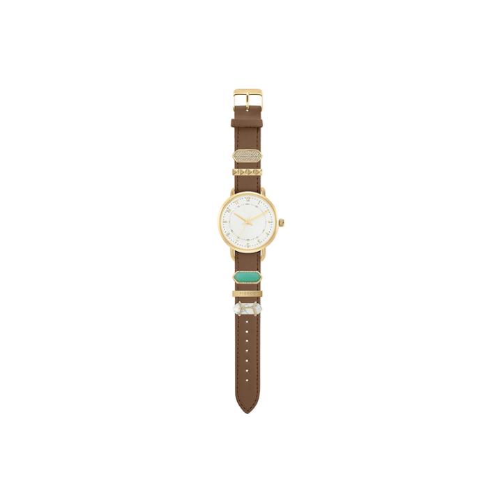 Decree Stackable Charms Womens Brown Strap Watch-pts2802gdbr