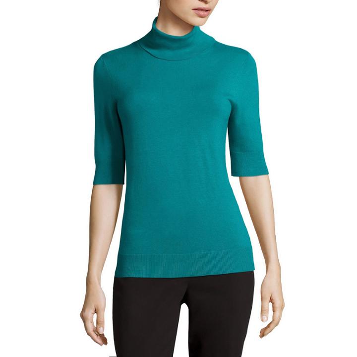 Liz Claiborne Elbow Sleeve Turtleneck Pullover Sweater-talls