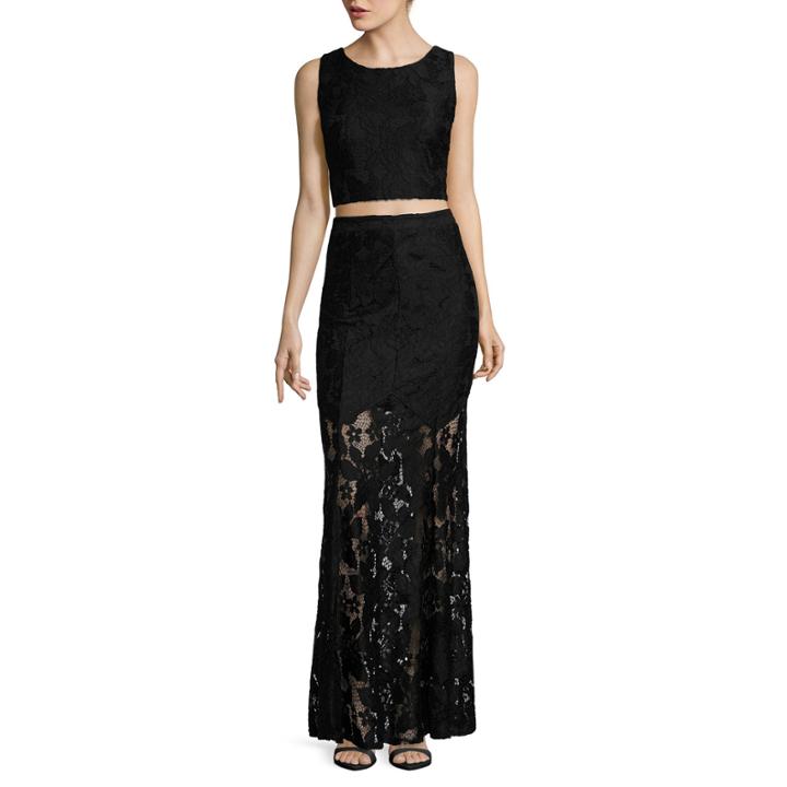 City Triangles Sleeveless Lace Two-piece Long Slim Dress - Juniors
