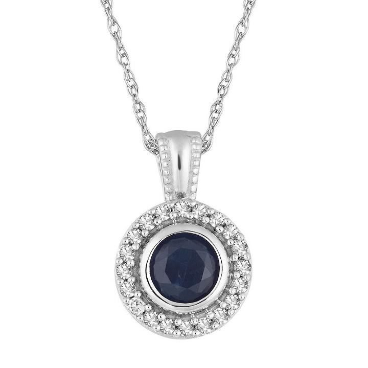 Womens 1/10 Ct. T.w. Genuine Blue Sapphire 10k White Gold Round Pendant Necklace