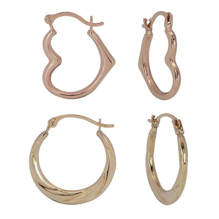 2 Pair 10k Gold Heart Earring Sets