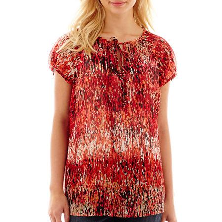 Liz Claiborne Short-sleeve Peasant Top - Petite