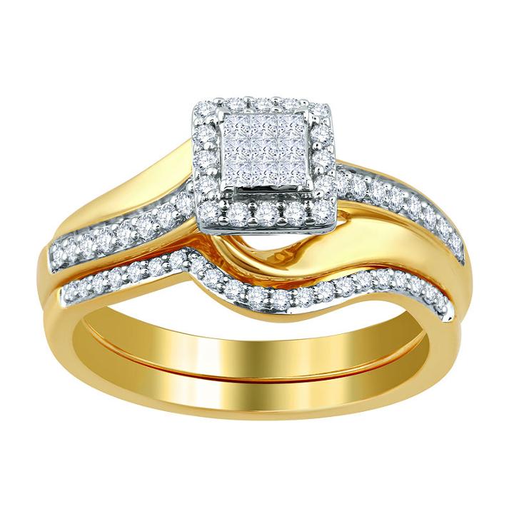 Surrounded By Love Womens 1/2 Ct. T.w. Multi-shape White Diamond Gold Over Silver Engagement Ring