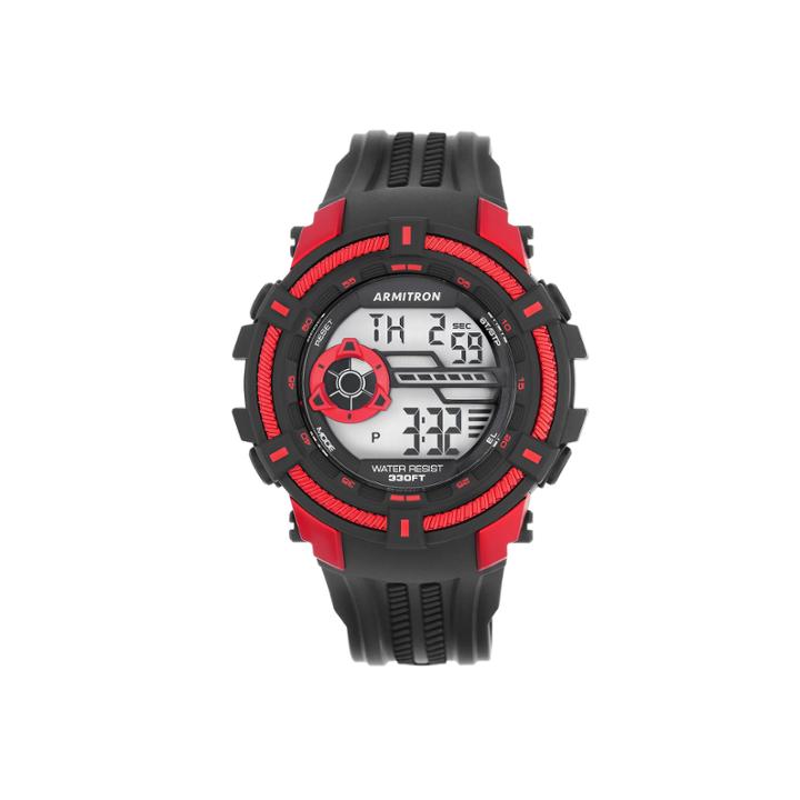 Armitron Mens Black And Red Strap Watch