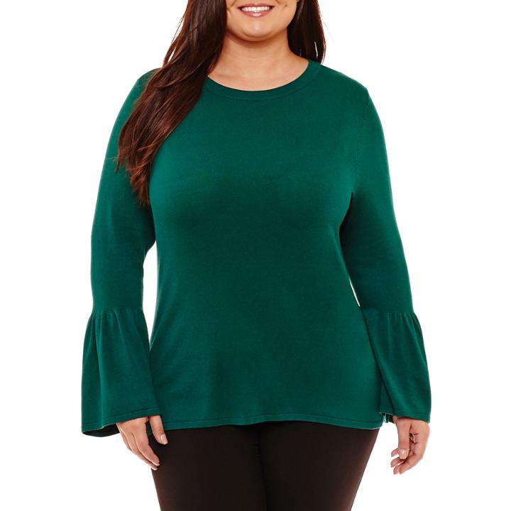 Worthington Long Sleeve Mock Neck Pullover Sweater-plus