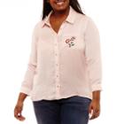 Self Esteem Long Sleeve Collar Neck Satin Embroidered Blouse-juniors Plus