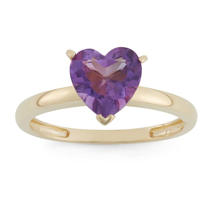 Womens Amethyst Purple 10k Gold Heart Cocktail Ring