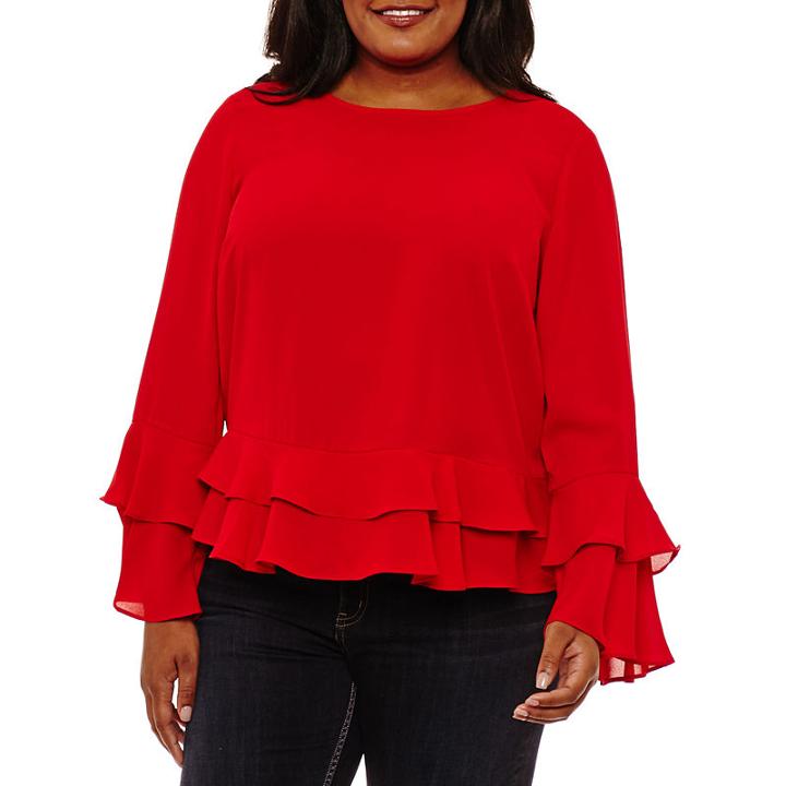 A.n.a Long Sleeve Ruffle Woven Blouse - Plus