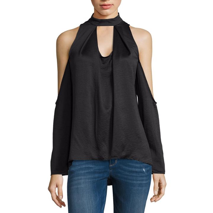 T.d.c Long Sleeve Satin Cold Shoulder Top