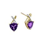 Genuine Amethyst And White Topaz 14k Yellow Gold Earrings