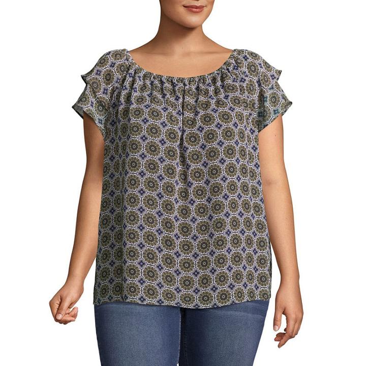St. John's Bay Short Sleeve Convertible Flutter Sleeve Blouse - Plus