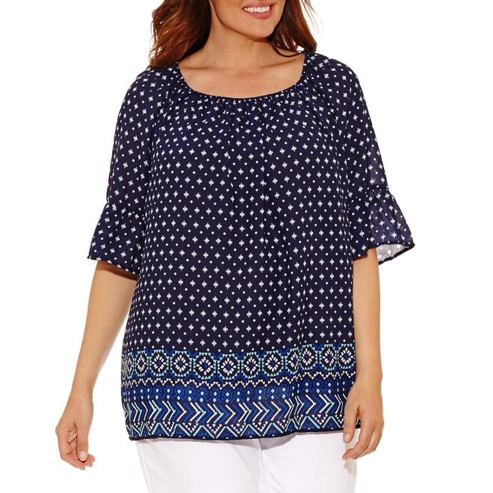 Liz Claiborne Elbow Sleeve Scoop Neck Woven Blouse-plus