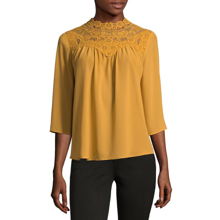Self Esteem Long Sleeve Mock Neck Chiffon Blouse-juniors
