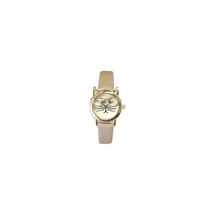 Olivia Pratt Cat Womens Brown Strap Watch-15097beigegold