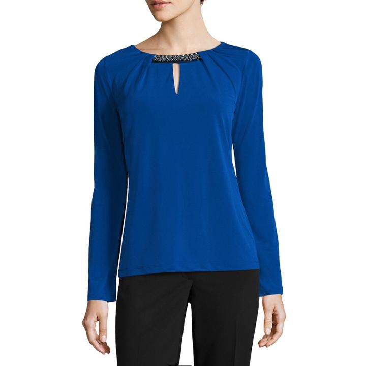 Liz Claiborne Short Sleeve Crew Neck Knit Blouse-talls