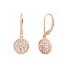 Lab-created White Sapphire Sterling Silver 14k Rose Gold Plated Leverback Earrings