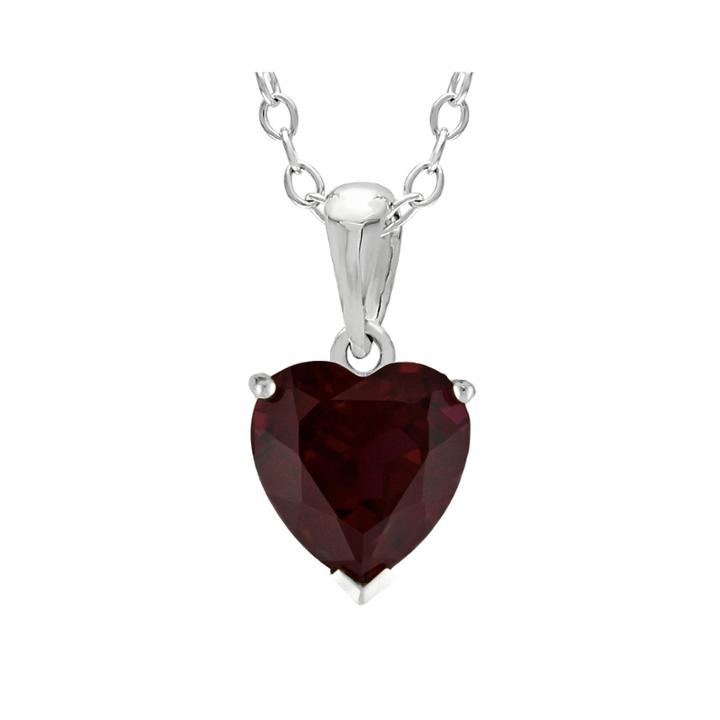 Heart-shaped Genuine Garnet Sterling Silver Pendant Necklace