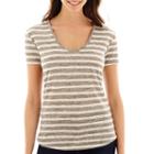 A.n.a Short-sleeve Striped Textured V-neck T-shirt- Petite