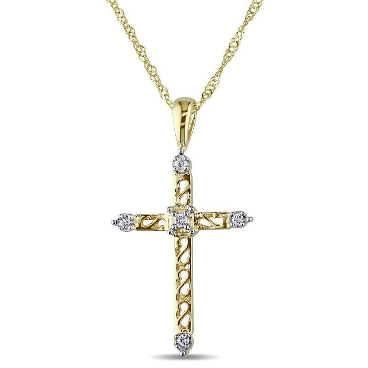 Womens Diamond Accent Genuine White Diamond 14k Gold Cross Pendant Necklace