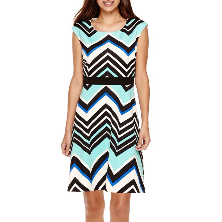 Studio 1 Sleeveless Chevron Fit-and-flare Dress - Petite