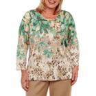 Alfred Dunner Emerald Isle 3/4 Sleeve Crew Neck Floral Pullover Sweater-plus