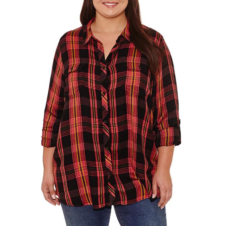 Boutique + Long Sleeve Button-front Shirt - Plus