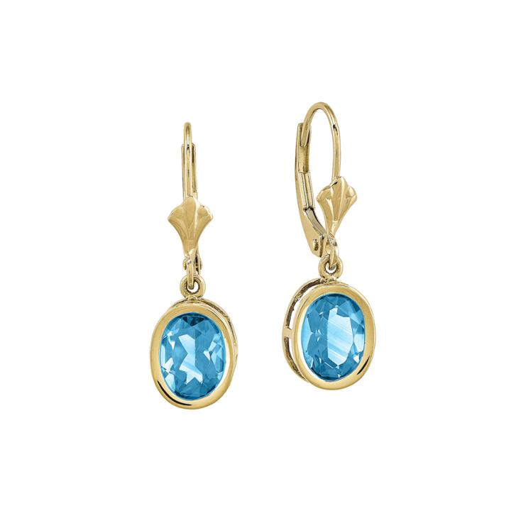 Oval Genuine Blue Topaz 14k Yellow Gold Leverback Earrings