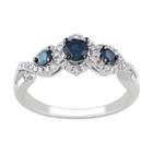 1/2 Ct. T.w. White & Heat-treated Blue Diamond 3-stone Engagement Ring