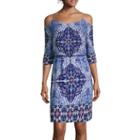 Bisou Bisou 3/4-sleeve Cold-shoulder Printed Dress