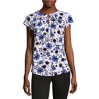 Liz Claiborne Short Sleeve Keyhole Neck Knit Blouse